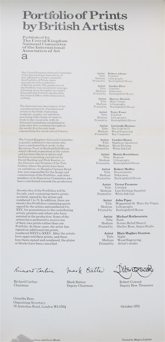 Portfolio of Prints by British Artists 1975 Sandra Blow, Terry Frost, Victor Pasmore, John Piper, 27 x 19in.